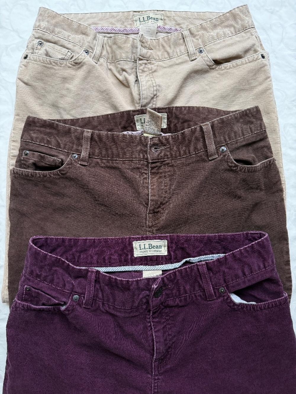 L.L. Bean Women’s Corduroy Pants - Cream, Brown, Purple